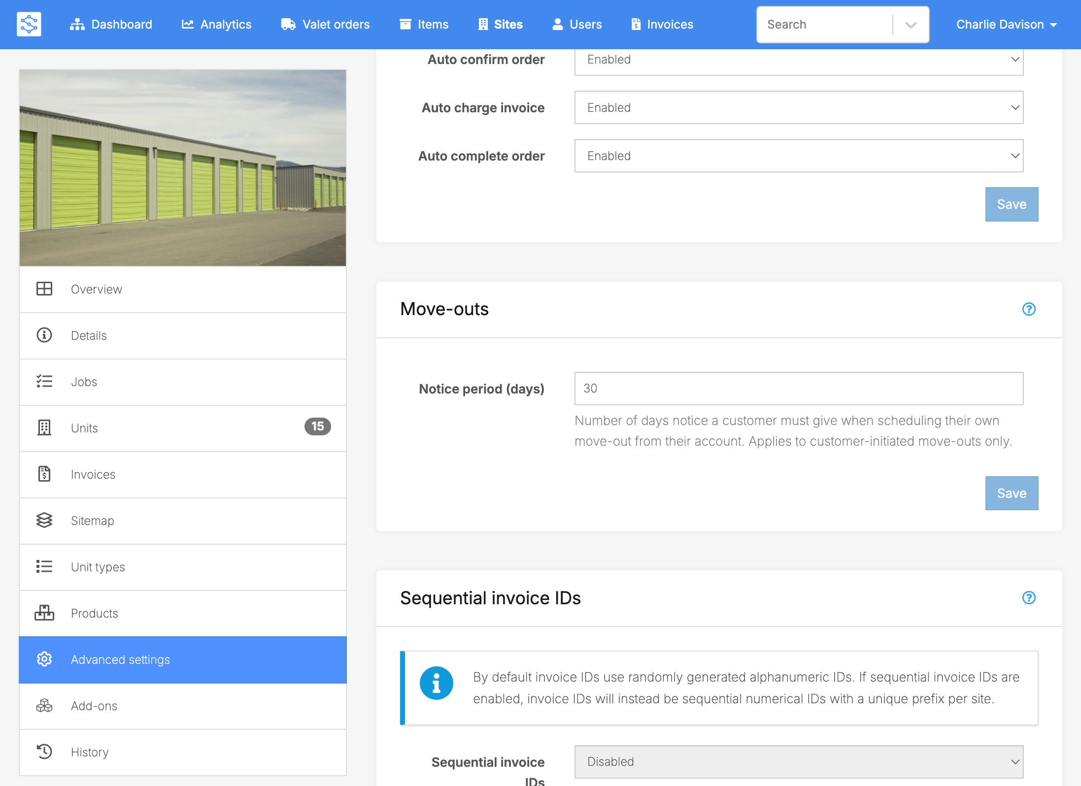 The minimum notice days setting in the admin app