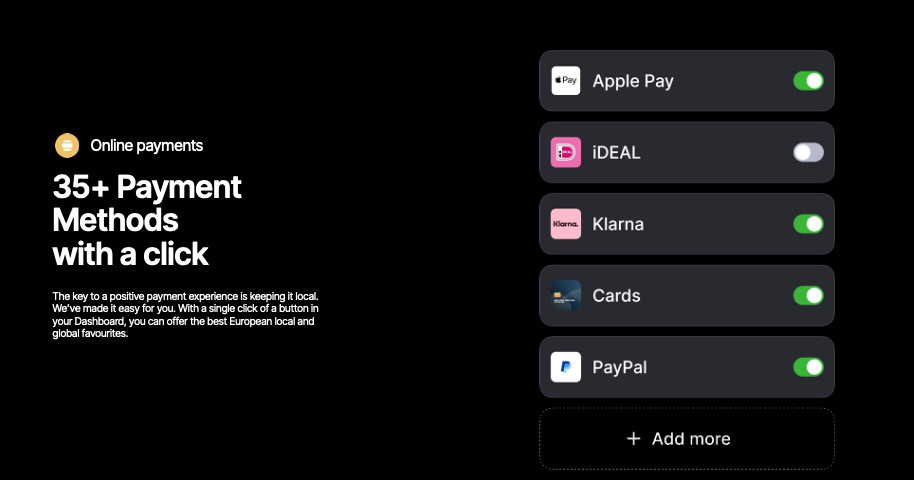 The different payment methods accepted with Mollie