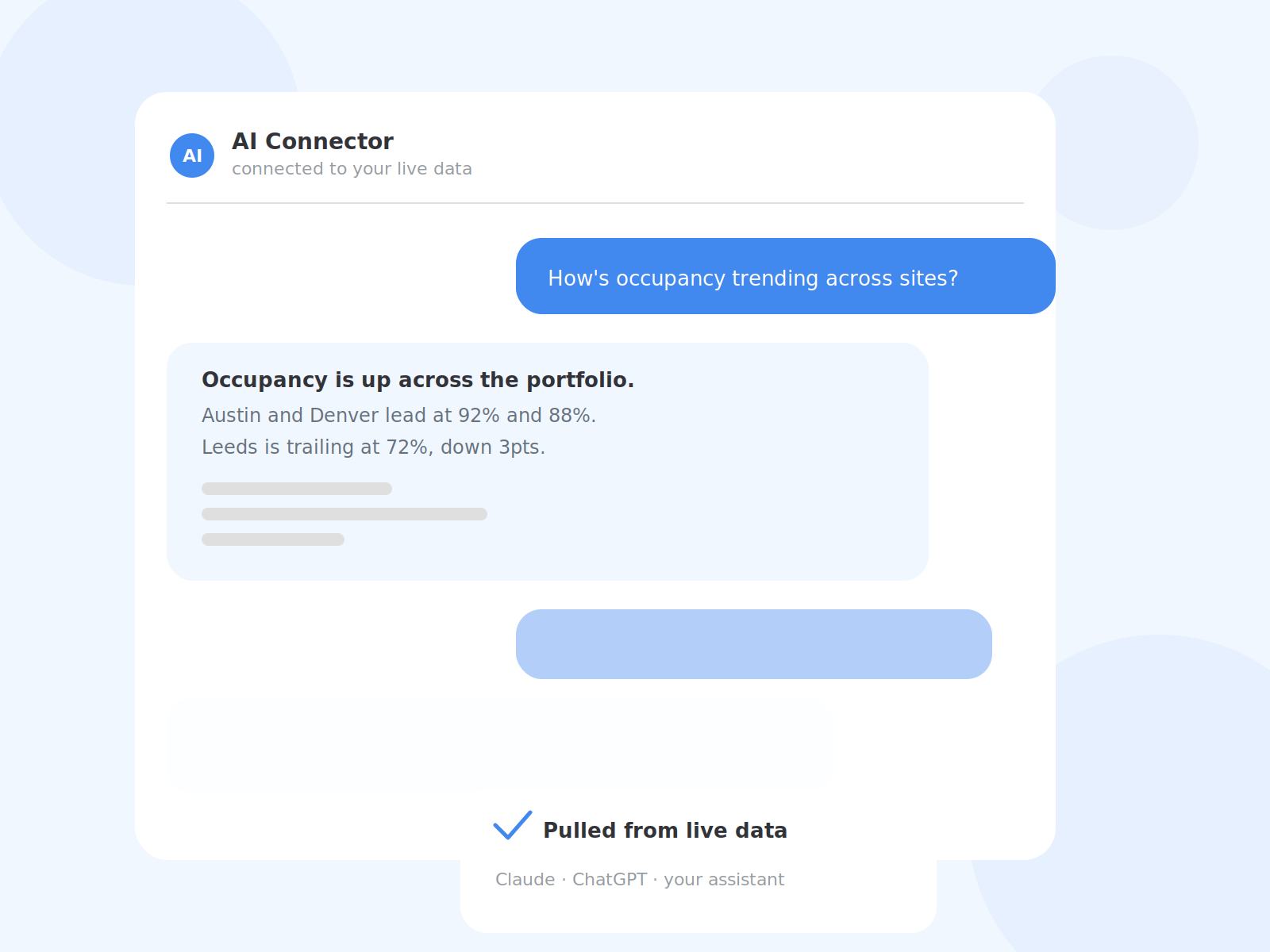 CEO asking the AI Connector a business question and getting a live data-backed answer instantly.